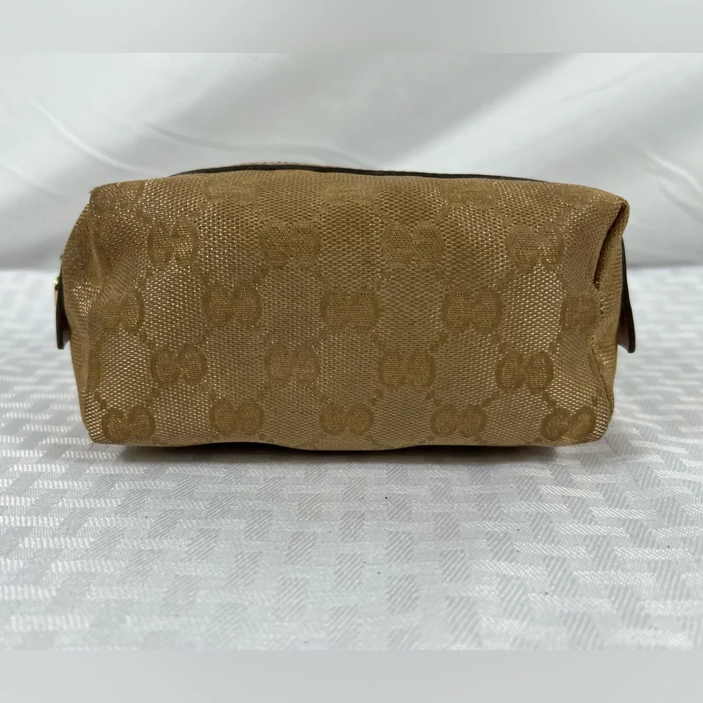 7528: Gucci GG Monogram Gold Canvas Cosmetic Pouch Heart Charm Italy